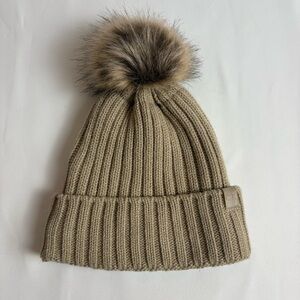 CK Calvin Klein Cozy Knit Faux Fur Pom-Pom Beanie